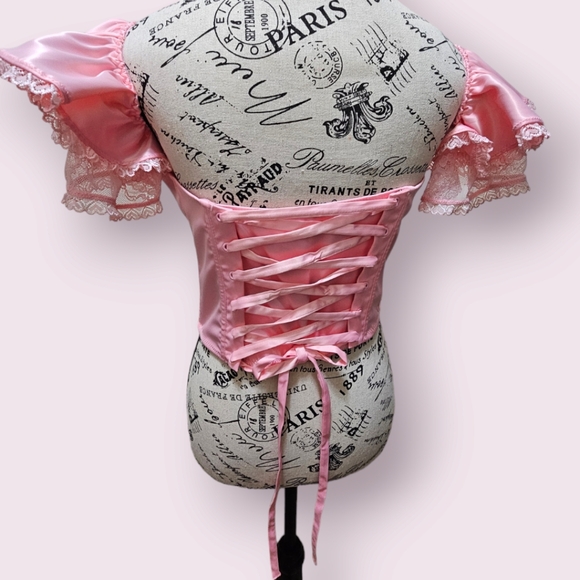 Pink Satin Corset Top Sugar Thrillz DollsKill Size 1x - Picture 3 of 7